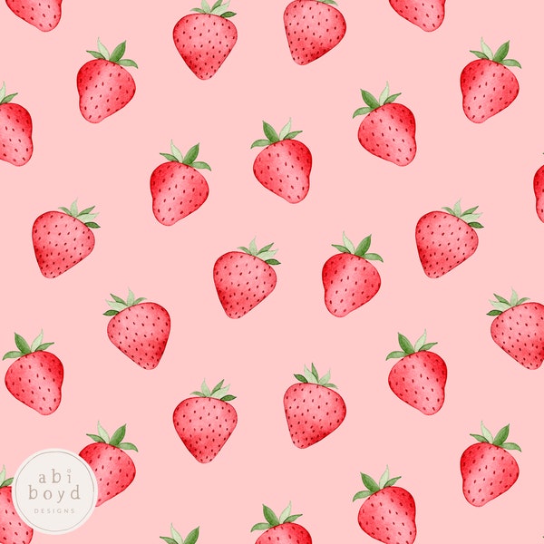 Watercolour Strawberry Pattern, Fruit Repeat Tile, Print for Fabric Printers, Summer Seamless Pattern