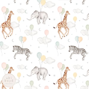 New baby Seamless Pattern, Repeating Pattern, Birthday Balloons seamless file, Giraffe, Zebra, Elephant, Safari Seamless seamless file