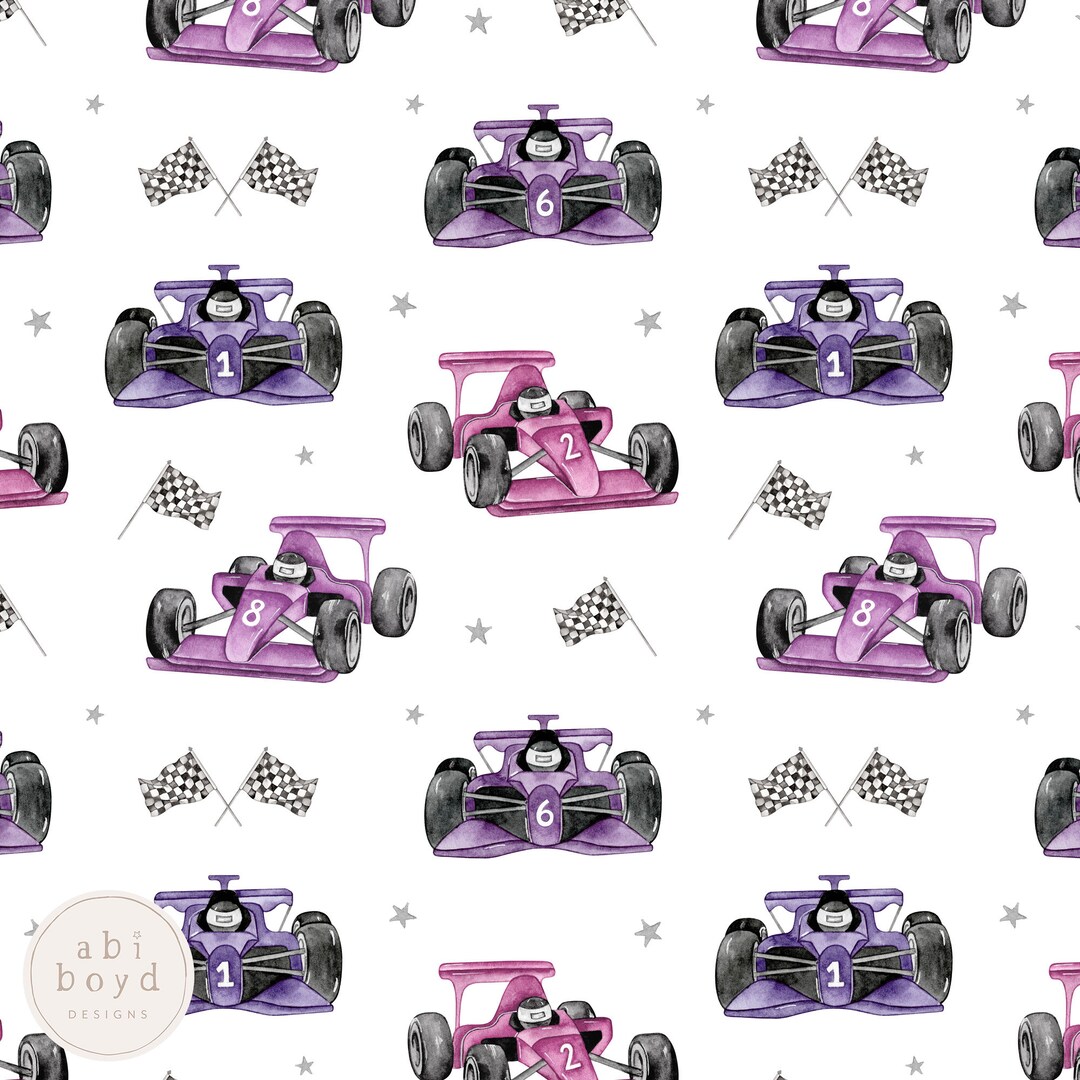 Watercolour Pink Race Cars Seamless File | Girly Racing Repeating ...