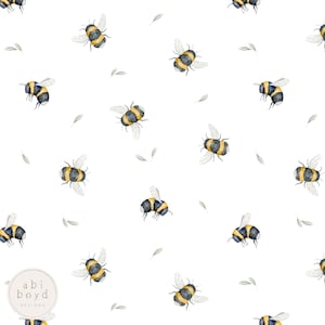 Watercolor Bumble Bee Seamless Pattern, Simple bee repeating pattern, gender neutral seamless file for personal and commercial use