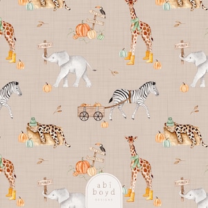 Autumn Safari Animals Fabric: Pumpkin Patch Seamless Pattern (JPEG + TIF)