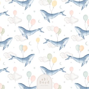 Coastal Birthday Seamless Pattern, Whale Birthday Balloons Repeating Pattern, Nautical New Baby seamless file, Ocean Digital Paper