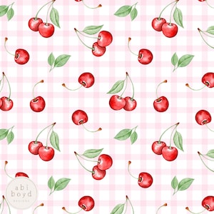 Watercolor Cherries, Cherry Seamless Pattern, Cherry Digital Paper, Fruit Design, Red Cherries Pattern