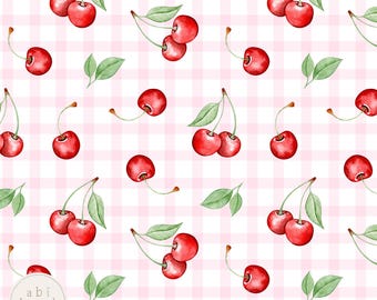 Watercolor Cherries, Cherry Seamless Pattern, Cherry Digital Paper, Fruit Design, Red Cherries Pattern