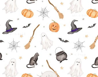 Halloween Seamless Pattern for Commercial Use, Halloween Digital Paper, Spooky seamless file, Ghost and Pumpkin Digital Download