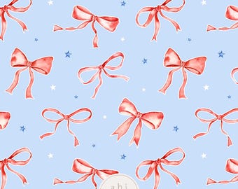4th July Bow Seamless Pattern, Coquette Repeating Pattern, Independence Day seamless file, Personal and Commercial use