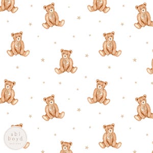Patrón sin costuras de oso de peluche de género neutro, lindo patrón repetido de ositos de peluche, diseño de tela de osito de peluche vintage para uso personal y comercial