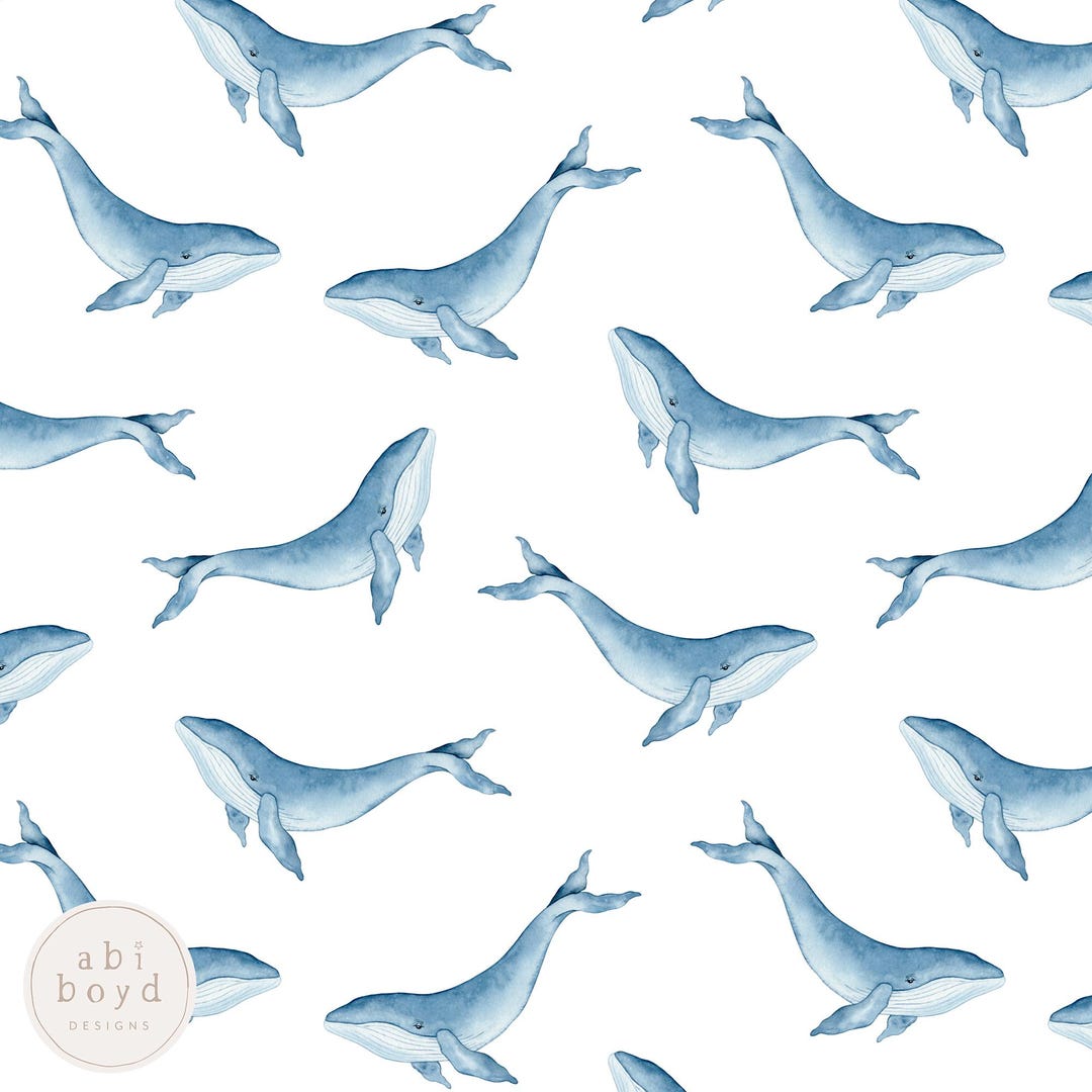 Whale Seamless Pattern, Summer Seamless File, Simple Blue Whales ...