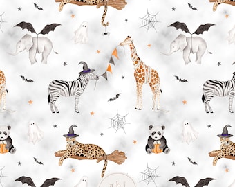 Halloween Seamless Pattern, Spooky Zoo seamless file, Cute Halloween Safari Seamless File - Instant Digital Download