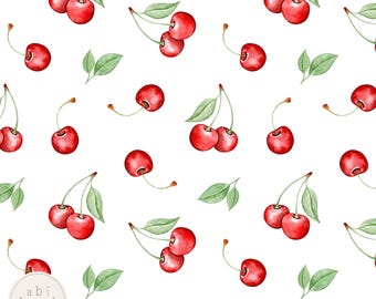 Watercolor Cherries, Cherry Seamless Pattern, Cherry Digital Paper, Fruit Design, Red Cherries Pattern