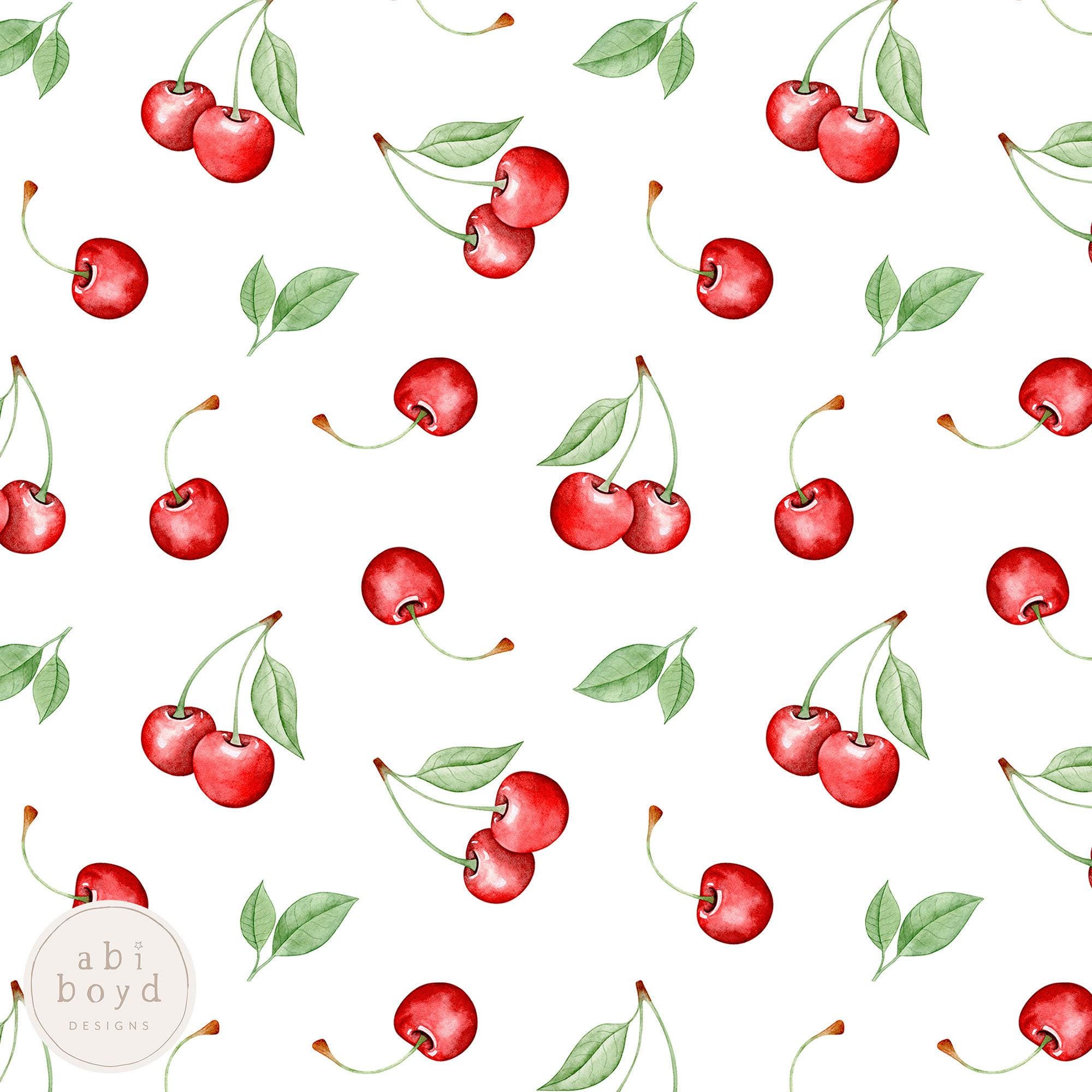 Watercolor Cherries, Cherry Seamless Pattern, Cherry Digital Paper