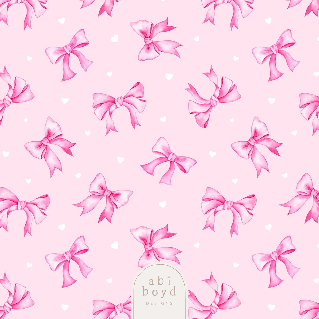 Pink Coquette Bow Seamless Pattern, Bows and Hearts Repeating Pattern ...