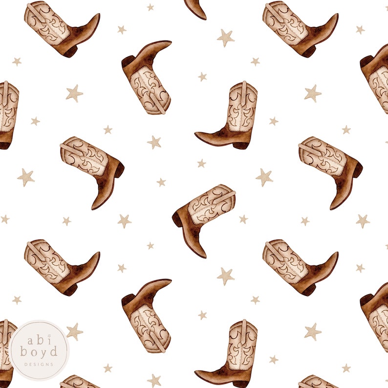 Seamless Cowboy Boot Pattern, Watercolor Western Repeat Tile for ...
