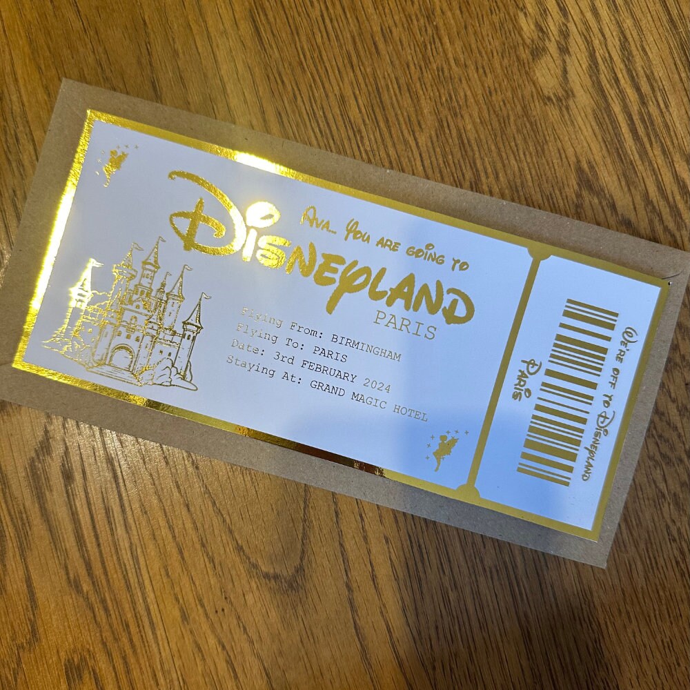 Personalised Disneyland Foil Ticket, Disneyland Ticket, Surprise Travel