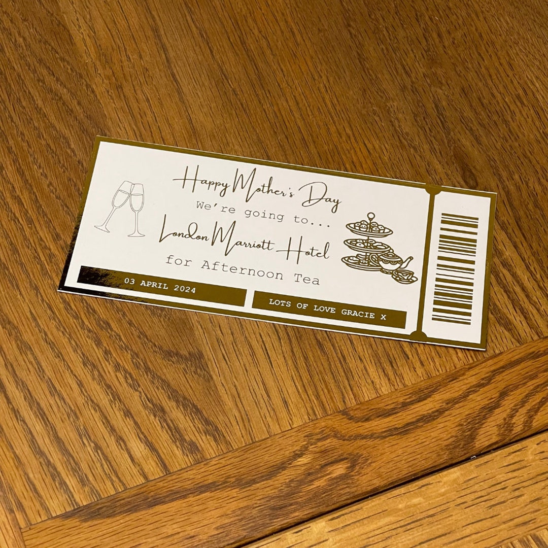 Personalised Afternoon Tea Ticket, Surprise Afternoon Tea Ticket, Gold