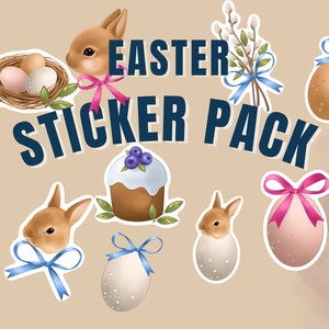 Pre-cropped Digital Stickers / Easter Stickers / Goodnotes Planner Digital Stickers / Journal Stickers /Rabbit Egg Easter Cake stickers