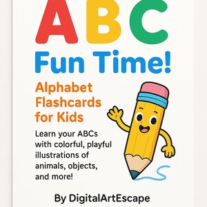 Cartes Alphabet ABC Imprimables – Cartes Éducatives pour Enfants – De A à Z avec Illustrations Mignonnes – Téléchargement Numérique