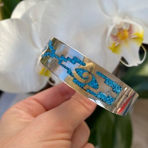 Vintage silver turquoise bangle hinged opening