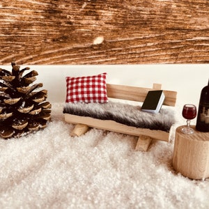 Wooden bench gnome accessories miniature