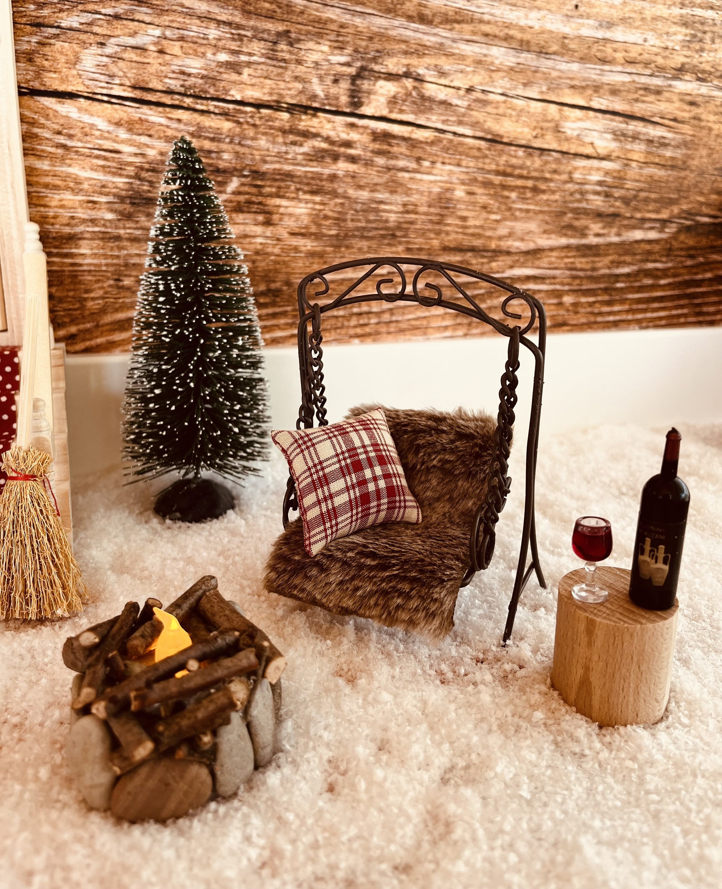 Miniatur-Lagerfeuer-Set Für Puppenhaus & Krippe – Holz, Moos, 1:12 Maßstab