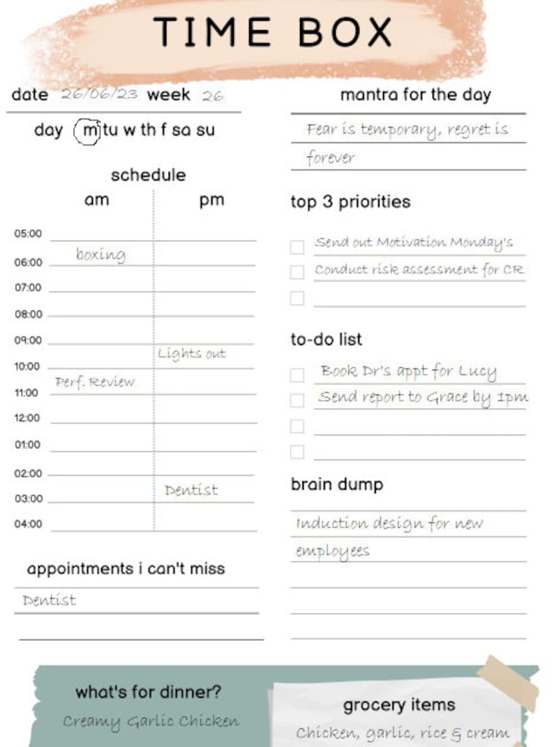 Weekly Time Box Planner - Etsy