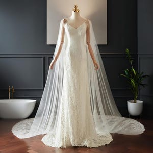 Lace Wedding Veil, Long Lace Veil, Bridal White Chapel, Ivory Chapel, Ivory White Tulle, Long Cathedral, Bridal Cathedral, Wedding Headpiece