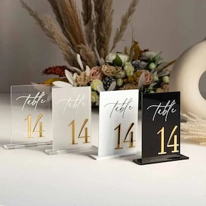 Numeri da tavolo, Numeri da tavolo per matrimoni, Decorazioni per tavoli da matrimonio, Segnaletica per reception, Segni da tavolo in acrilico, Centrotavola elegante