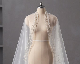 Pearl Bridal Veil, Pearl Beaded Wedding Veil,  White Or Ivory Cathedral Length, Beaded Cathedral, Bridal Accessories, Wedding Headpiece