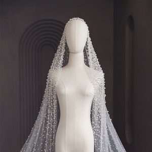 Pearl Bridal Veil, Pearl Beaded Wedding Veil,  White Or Ivory Cathedral Length, Beaded Cathedral, Bridal Accessories, Wedding Headpiece