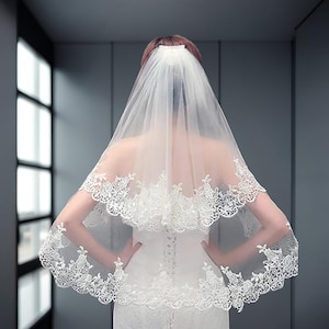 Lace Wedding Veil, Long Lace Veil, Bridal White Chapel, Ivory Chapel, Ivory White Tulle, Long Cathedral, Bridal Cathedral, Wedding Headpiece