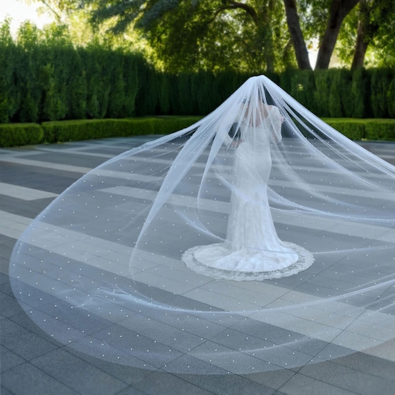 Pearl Bridal Veil, Pearl Beaded Wedding Veil, White or Ivory  display picture 3
