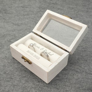 Caja de anillo de boda, caja portadora de anillo, soporte de madera de compromiso, regalo de aniversario, ceremonia de boda de compromiso, regalo personalizado, idea de propuesta