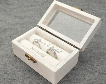 Caja de anillo de boda, caja portadora de anillo, soporte de madera de compromiso, regalo de aniversario, ceremonia de boda de compromiso, regalo personalizado, idea de propuesta