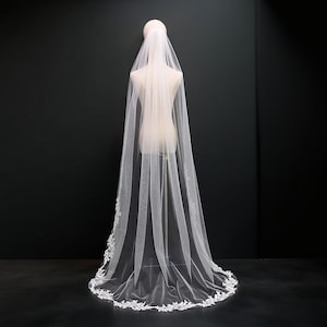 Lace Wedding Veil, Long Lace Veil, Bridal White Chapel, Ivory Chapel, Ivory White Tulle, Long Cathedral, Bridal Cathedral, Wedding Headpiece