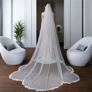 Lace Wedding Veil, Long Lace Veil, Bridal White Chapel, Ivory Chapel, Ivory White Tulle, Long Cathedral, Bridal Cathedral, Wedding Headpiece