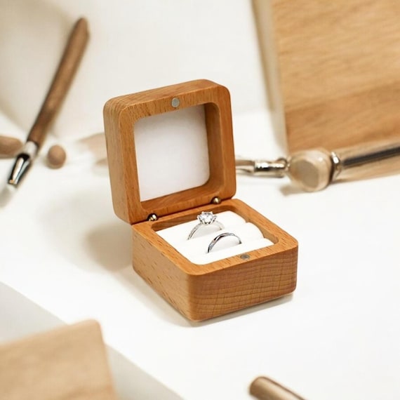 Engraved Walnut Wedding Ring Box, Double Slot, Personalized Proposal Gift