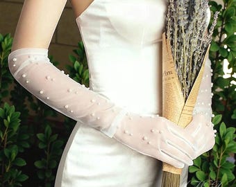 Wedding Gloves, Bridal Gloves, Ivory Wedding Gloves, Pearl Sleeves, Bridal Sleeves, Elegant Bride Accessories, Bride Accessories, Ivory Lace