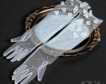 Wedding Gloves, Bridal Gloves, Bridal Sleeves Floral, Pearl Wedding Sleeves, Elegant Bride Accessories, Bride Accessories, White Lace