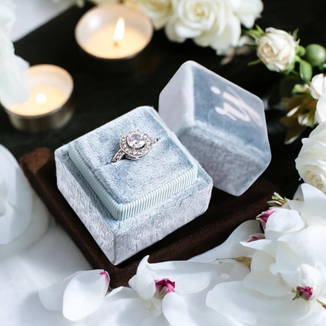 Personalized Velvet Wedding Ring Box, Double Slot, Proposal Gift - Etsy