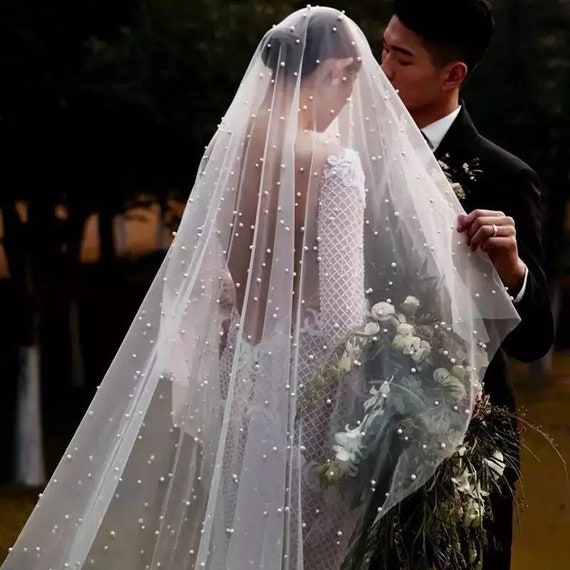【数量は多】 Veil, Bridal Pearl Pearl Ivory or White Veil, Wedding Beaded Clothing