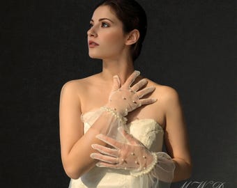 Wedding Gloves, Bridal Gloves, White Lace, Pearl Sleeves, Beaded Wedding Sleeves, Bridal Accessories, Bride Accessories, Engagement Shoot