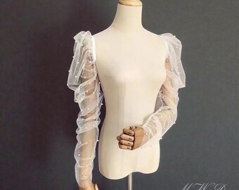 Wedding Gloves, Bridal Gloves, White Lace, Ivory Lace, Puff Wedding Sleeves, Removable Sleeves, Bride Accessories, Bridal Accessories