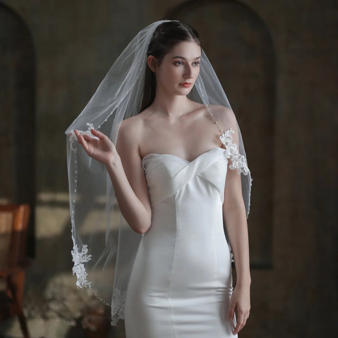 1 Layer Lace Wedding Veil Chapel Bridal Accessories Ivory Long Bride Veil