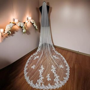 Lace Wedding Veil, Long Lace Veil, Bridal White Chapel, Ivory Chapel, Ivory White Tulle, Long Cathedral, Bridal Cathedral, Wedding Headpiece