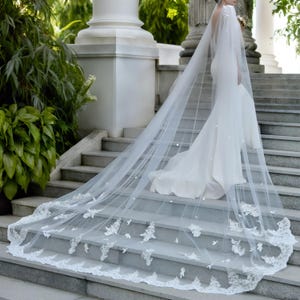 Lace Wedding Veil, Long Lace Veil, Bridal White Chapel, Ivory Chapel, Ivory White Tulle, Long Cathedral, Bridal Cathedral, Wedding Headpiece