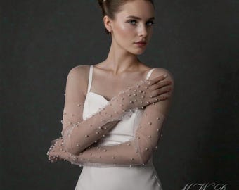 Wedding Gloves, Bridal Gloves, Pearl Sleeves, Bridal Sleeves, Wedding Fingerless, Elegant Bride Accessories, Bride Accessories, Ivory Lace