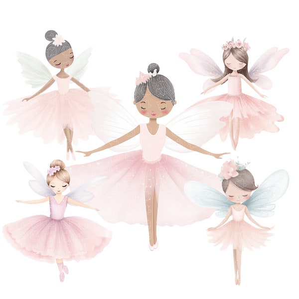 Cute Fairy Ballerina Magical Watercolor Fairy Tale Garden Clipart, Fairy Clip Art Fairy Sublimation Files Fairies PNG Digital Download.