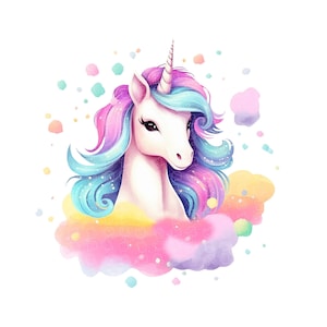 Cute Rainbow Unicorn Clipart Set PNG Unicorn Clipart Fantasy Clipart Watercolor Clipart Instant Download