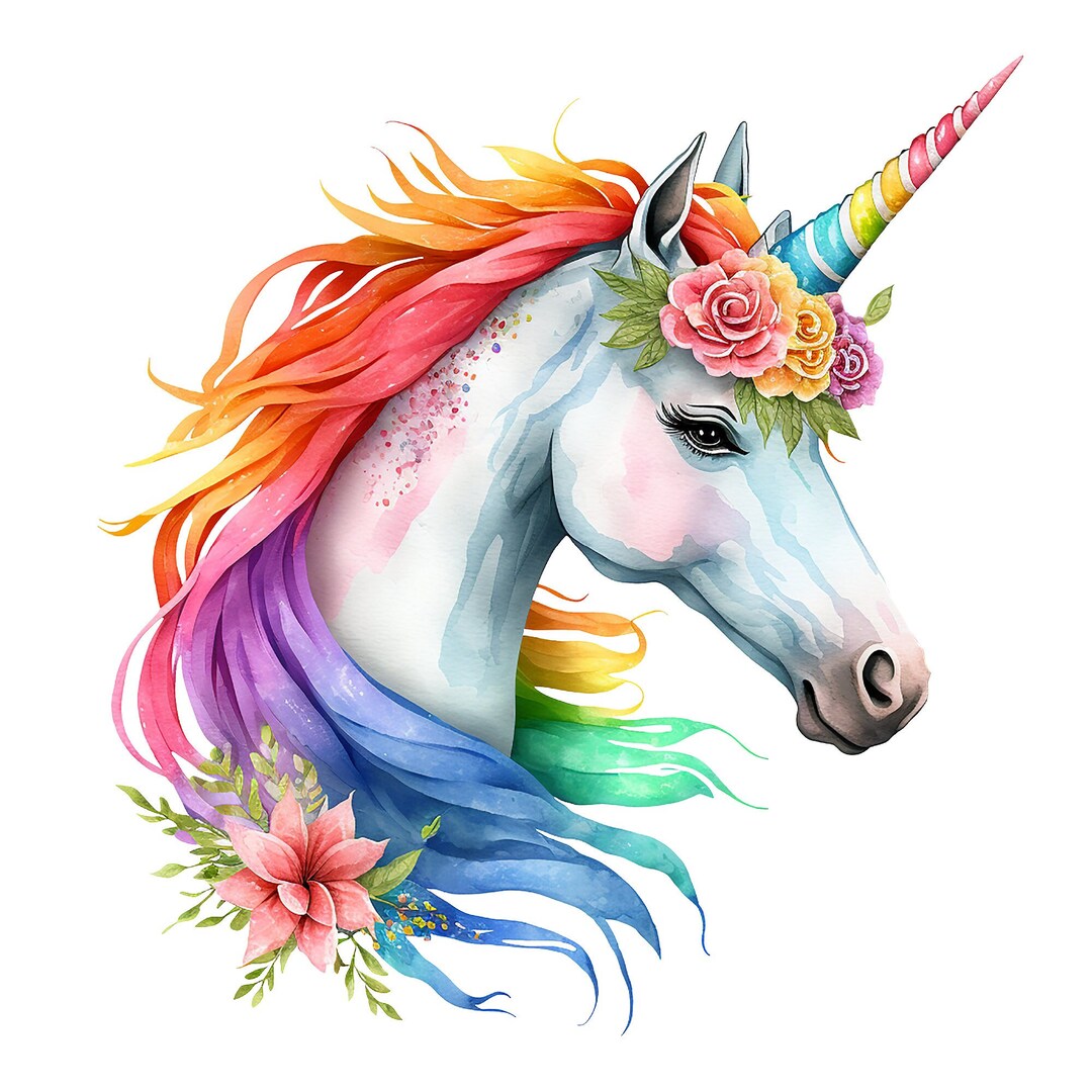 Colorful Watercolor Rainbow Magical Unicorn Clipart Png Unic.01 Etsy