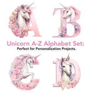 Unicorn Clipart Png Alphabet Decorative Letters Sublimation Personalization Projects Cards Wall Art Mugs Kids Party Personal Invitations.